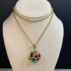 Vintage Avon Multicolor Faux Gemstone Disco Ball Necklace